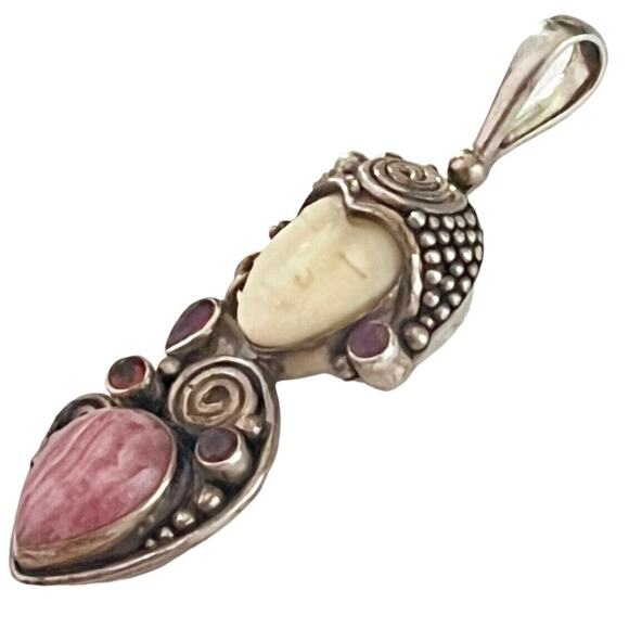 Sajen Goddess Pendant Sterling Silver 2-3/8" Ruby Garnet Rhodochrosite Gemstone - Picture 5 of 7